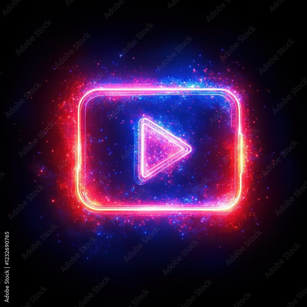 Fototapeta premium Glowing neon play button symbol.