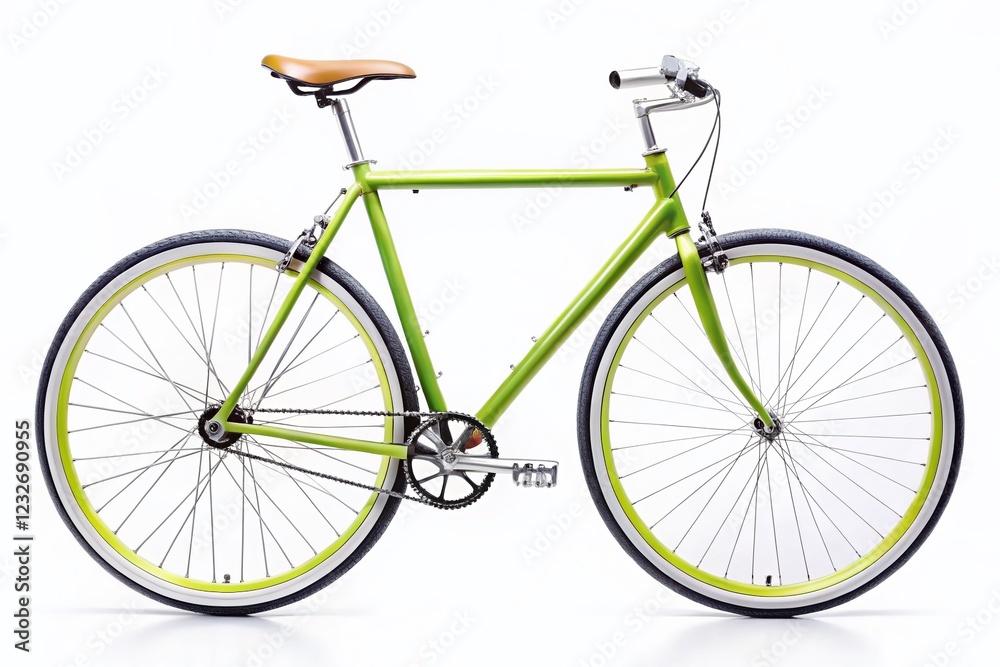 Stylish Urban Bicycle Scene, Minimalist White Background Stock Photo Stylish Urban Bicycle Scene, Minimalist White Background Stock Photo