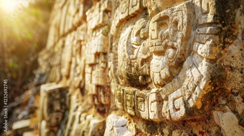 Mystical Mayan Glyphs: Stone Carvings from Ancient Civilization Unveiled in Intriguing Image Exploration photo