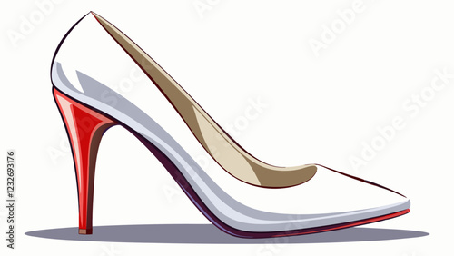 Classic white high heel pump on white background