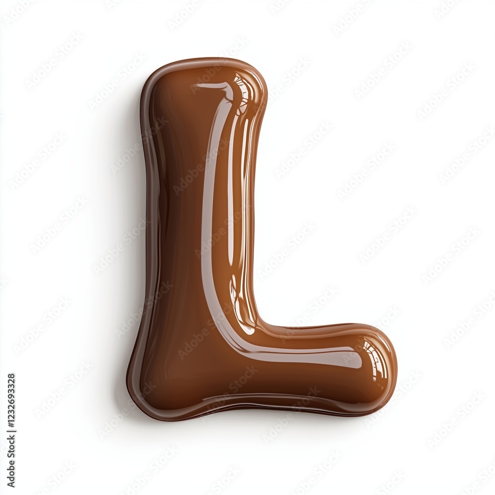 Glossy melted chocolate shaped like an L, allergen aware Glossy melted chocolate shaped like an L, allergen aware