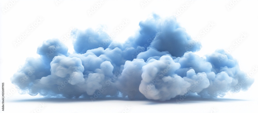 Blue cloud formation, isolated on white, digital render, design element Blue cloud formation, isolated on white, digital render, design element