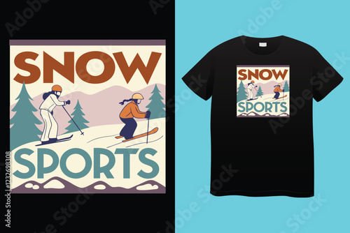 snow winter sports t shirt design. Set of Winter sport athlete silhouettes. Ski jumping, downhill, slalom, skiing emblems. Print design for t-shirt. Sport club emblems.