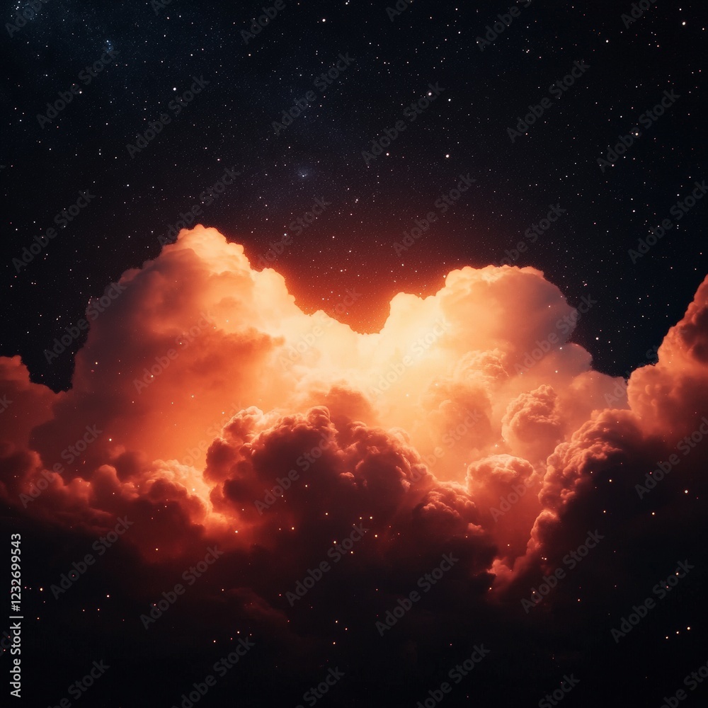 Fototapeta premium dramatic red and orange clouds in a starry night sky