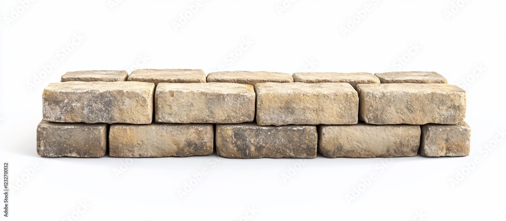 Obraz premium Stone wall section, studio shot, white background, landscaping