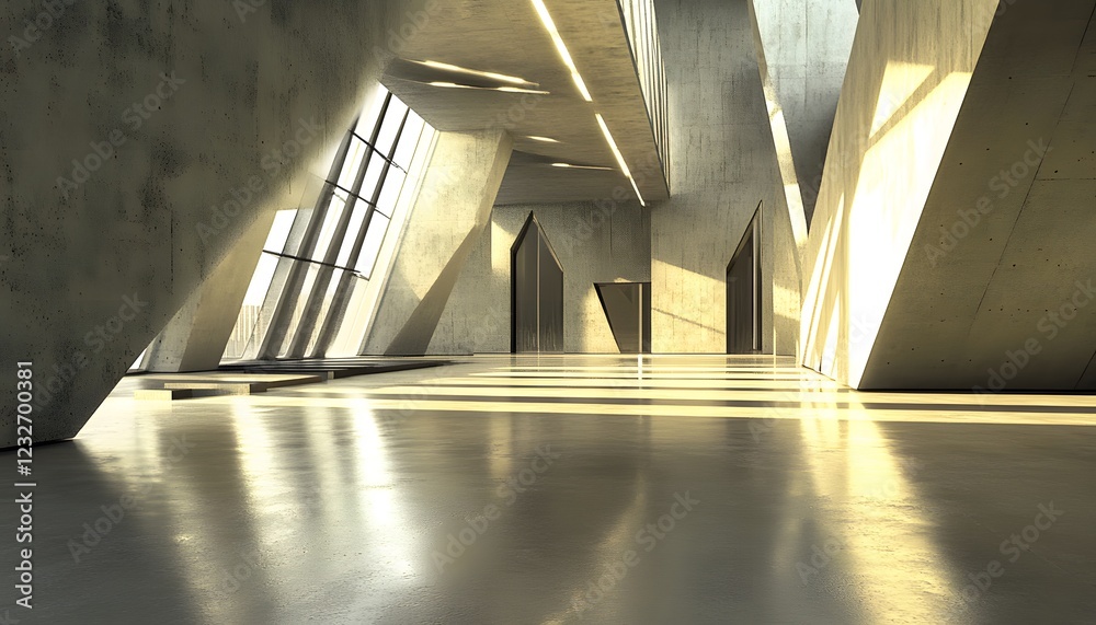 Obraz premium Sunlit Modern Concrete Architectural Interior Space