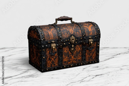 Mediaeval Treasure Chest with Gothic Engravement - Antique Wooden Game Asset Set photo