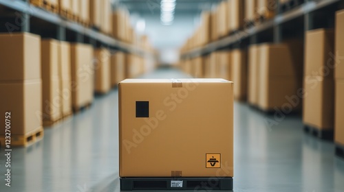 Wallpaper Mural Predictive analytics optimizes supply chain management. A delivery box in a warehouse aisle surrounded by stacked packages. Torontodigital.ca