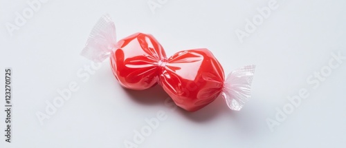 red hard candy wrapped in cellophane on a white background