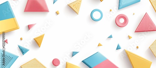 Pastel geometric shapes banner; white background; playful design; website header