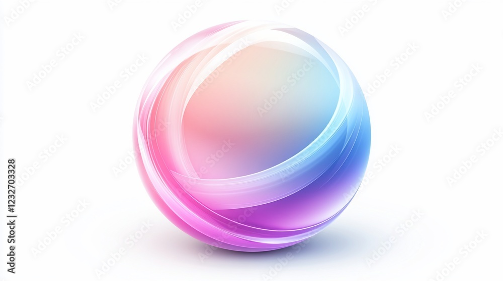 Obraz premium Pastel sphere orbiting, white background, abstract design, logo element