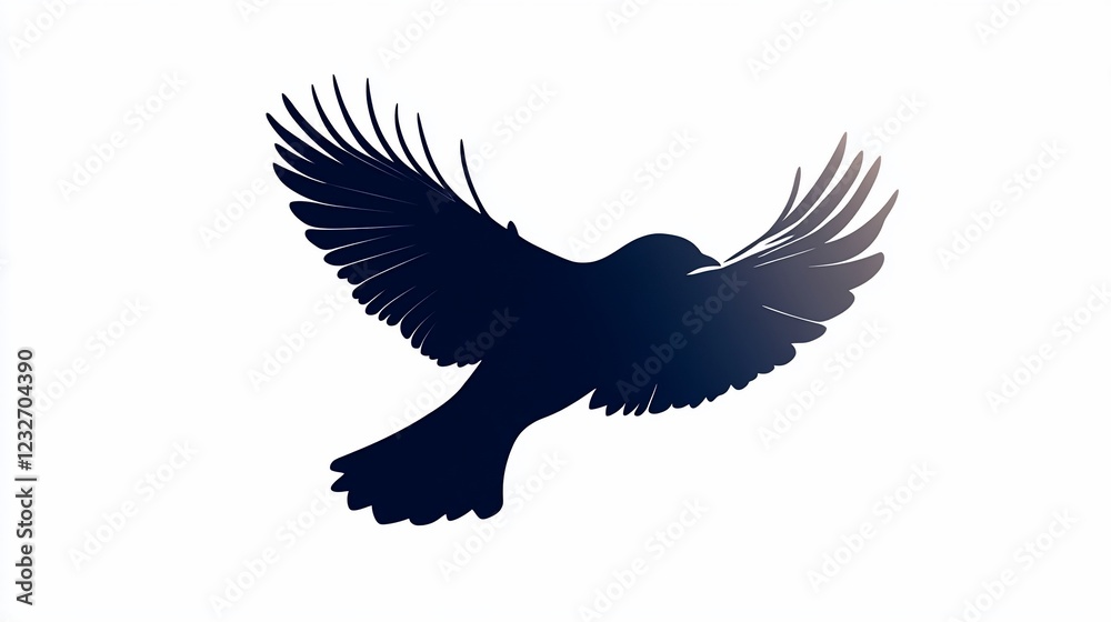 Fototapeta premium Bird soaring, gradient silhouette, white background, freedom concept, logo design