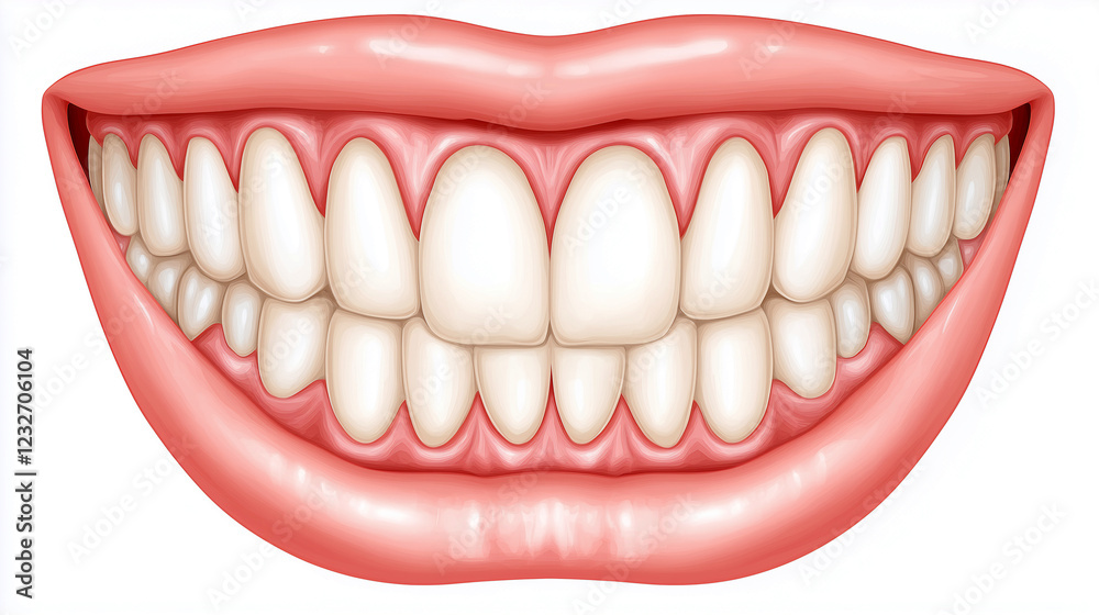 Realistic Illustration of a Perfect Symmetrical Smile with Healthy Teeth for Dental Clinic Website Graphics Realistic Illustration of a Perfect Symmetrical Smile with Healthy Teeth for Dental Clinic Website Graphics