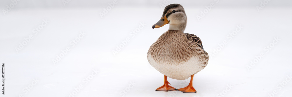 A banner with the image of a duck standing alone on a snow-white background. A banner with space for the text. A banner with the image of a duck standing alone on a snow-white background. A banner with space for the text.