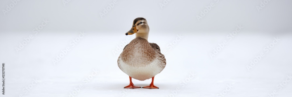 A banner with the image of a duck standing alone on a snow-white background. A banner with space for the text.