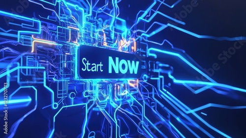 start now concept. Neon circuit design with 