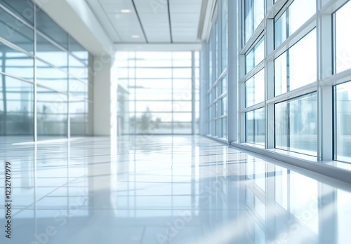 Wallpaper Mural Blurred modern office interior with large glass windows and a sleek white floor, creating a clean and spacious atmosphere. This vector illustration serves as a versatile background for business  Torontodigital.ca