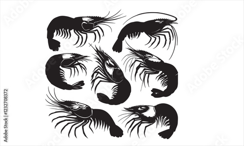 Shrimp fish.  Shrimp silhouette icon