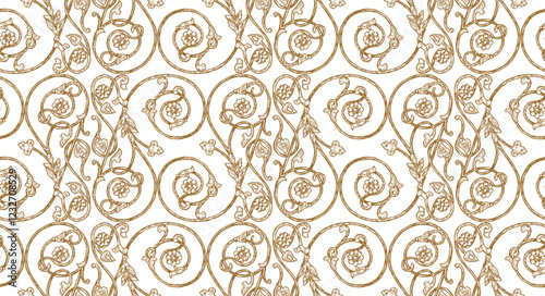 Seamless pattern of hand drawn decorative ornate design elements in vintage style, background, paper, wallpaper, textile, vector illustration