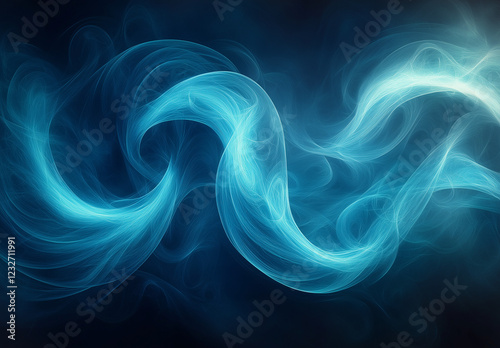A pattern of swirling lines and curves in shades of blue, green, brown, and black