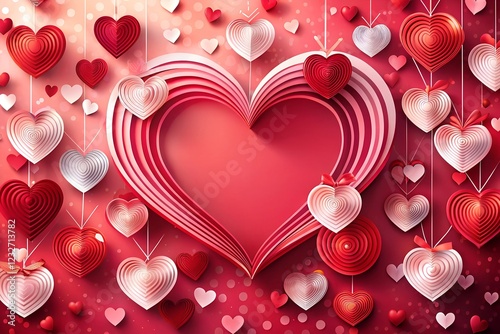 Valentine's background with paper-cut layered hearts, featuring intricate design details for a romantic and affectionate atmosphere.