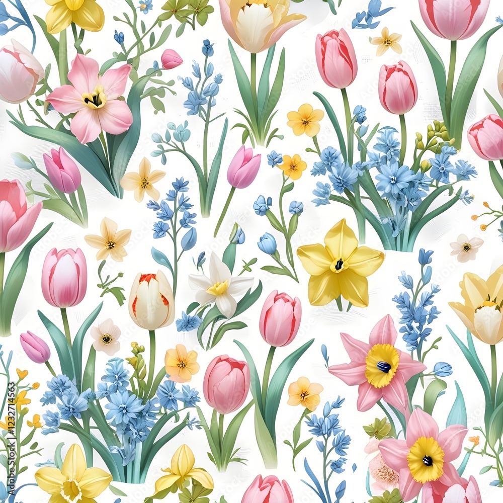 Obraz premium Seamless floral pattern with spring flowers Generative AI