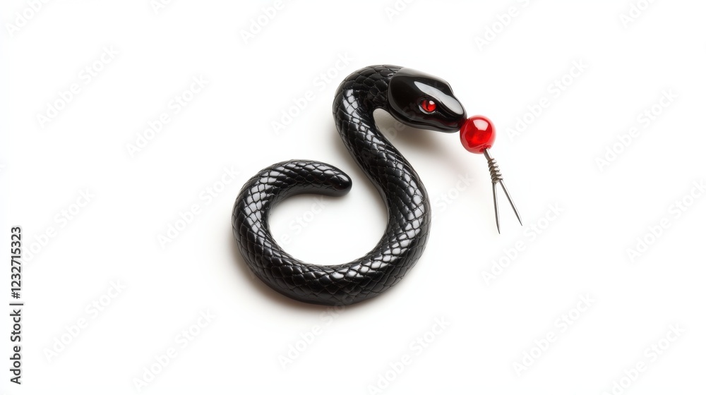 Obraz premium black snake with red bead on white background