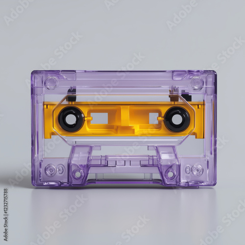 Colorful cassette tape sits on a smooth surface highlighting retro music technology and nostalgia in a minimalist setting