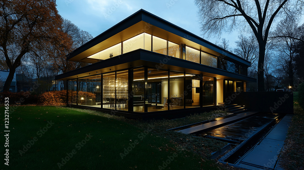 Fototapeta premium A modern home with a transparent view of its underground plumbing system, including water and drainage lines.