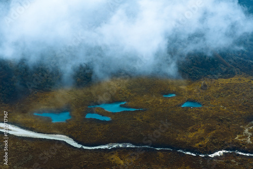 Beautiful Glacial Mountain Lake of Kyanjin Gompa seen during  Langtang Trek in Himalayas of Nepal photo