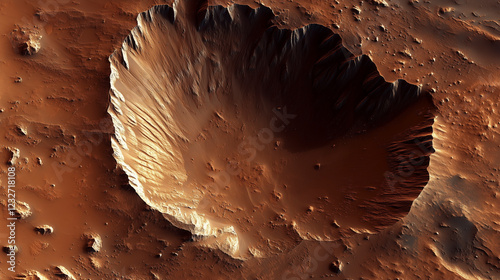  Martian Impact Crater with Steep Slopes and Rugged Edges