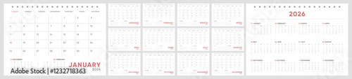 Calendar 2026, Calendar 2026 Sunday Start Horizontal A4 Wall or Desktop Minimal Corporate Design Template	