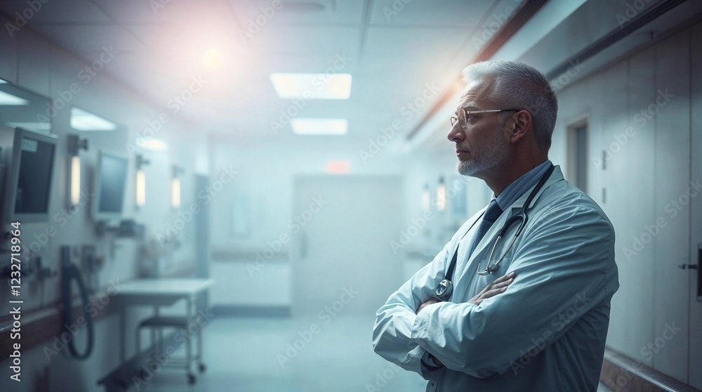 custom made wallpaper toronto digitalSenior doctor standing with crossed arms in hospital corridor