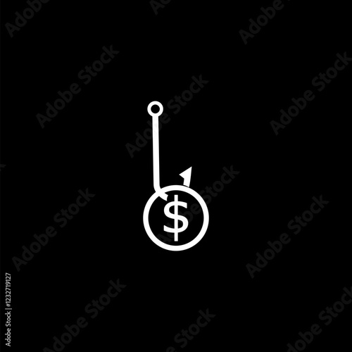  Simple illustration of fraud money hook icon isolated on black background.