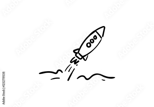imple line art illustration of a rocket icon, designed as a sticker.