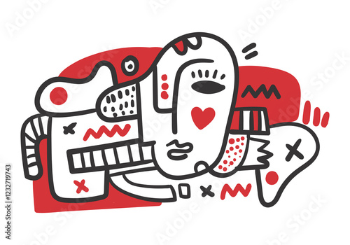 A contemporary style face illustration with an abstract cubism approach