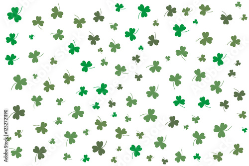Special pattern of green clovers on white background