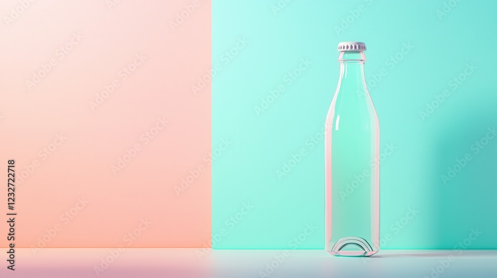 Refreshing glass bottle displayed on vibrant background minimalist style modern photography artistic concept