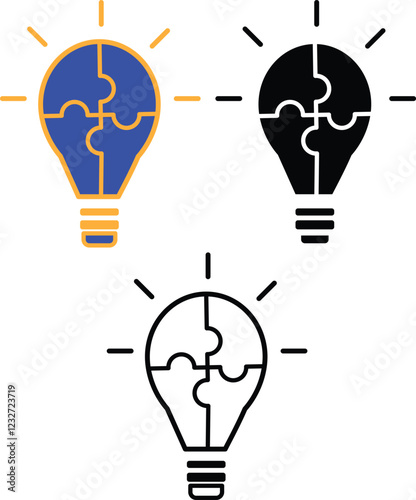 Blue Puzzle Lightbulb Icon - Creative Innovation and Problem Solving with Transparent Background