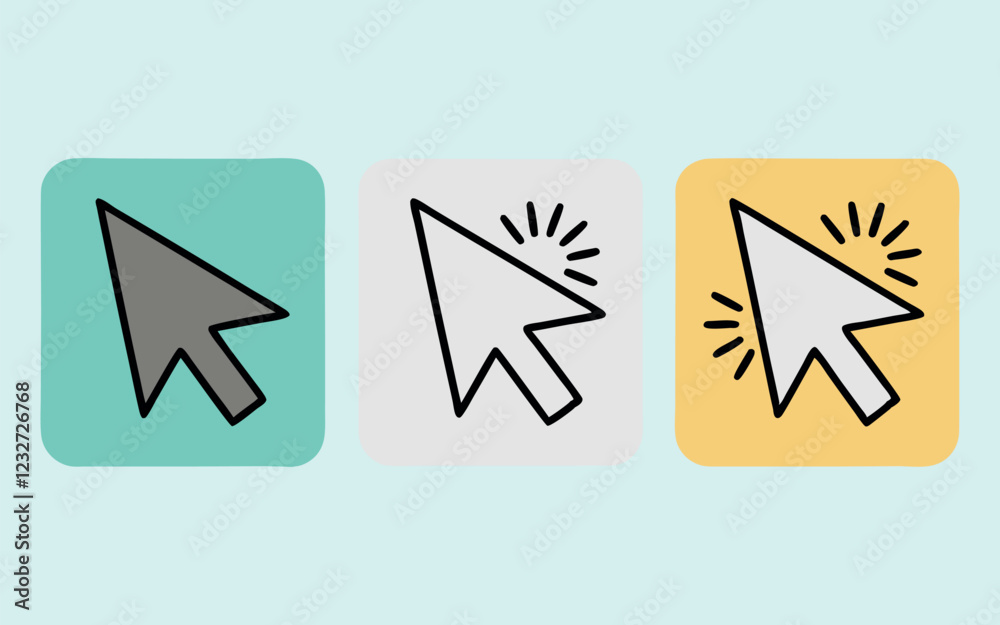Simple black line icons for time, WiFi, notification, mouse, bell, and clicking Simple black line icons for time, WiFi, notification, mouse, bell, and clicking