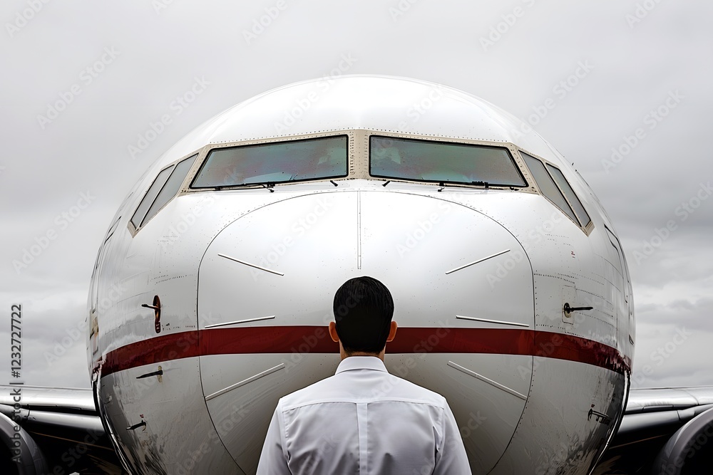 Pilot Facing Airplane Nose Aircraft Cockpit View Aviation Transportation Pilot Facing Airplane Nose Aircraft Cockpit View Aviation Transportation