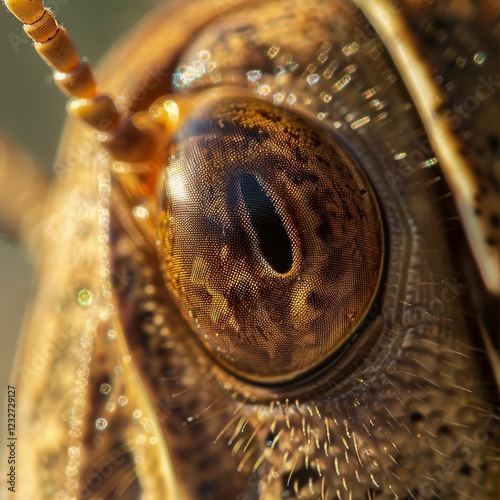 Enchanting Macro View of Grasshopper's Eye with Intricate Patterns and Details Revealed in Close-up Photography