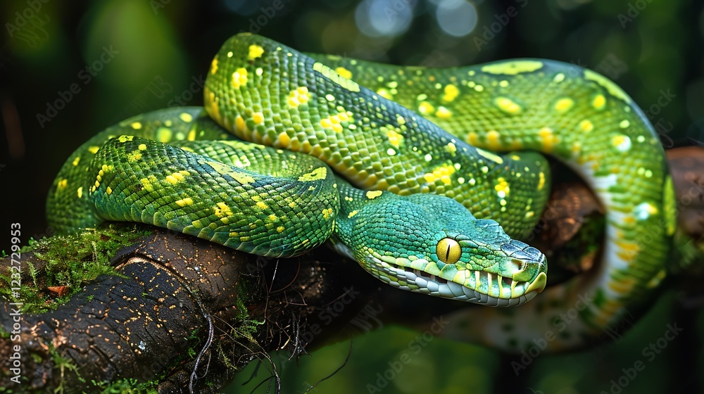 Obraz premium Green Tree Python on a Tree Branch