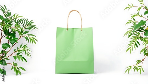 green shopping bag isolated on white background