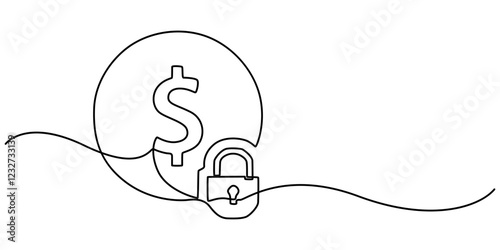 Fixed price solid icon continuous one line drawing, actual cost, actual price, fixed price, fixed cost, product cost, purchasing solid glyph icon, Fixed price icon thin line illustration, flat line.