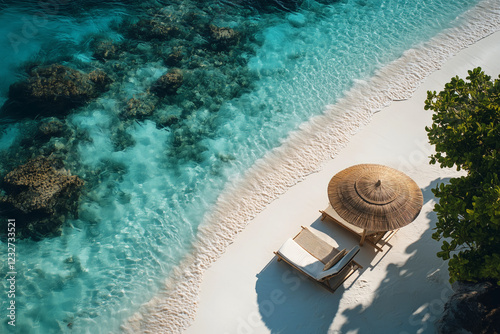 Sunny beach with chair photo