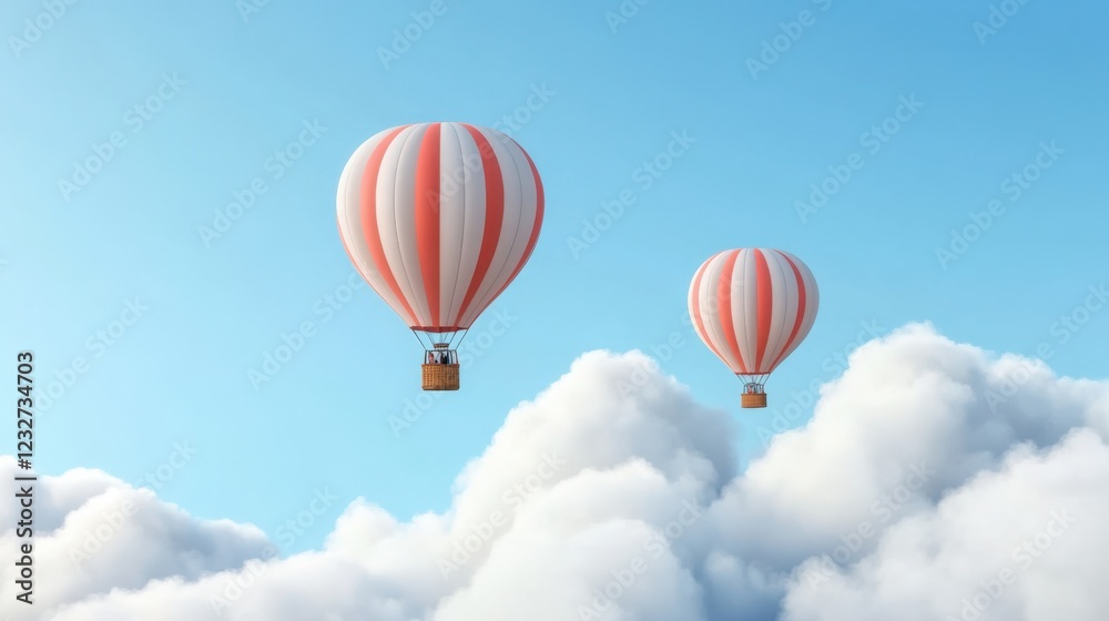 Naklejka premium two hot air balloons soar above the clouds in a clear blue sky