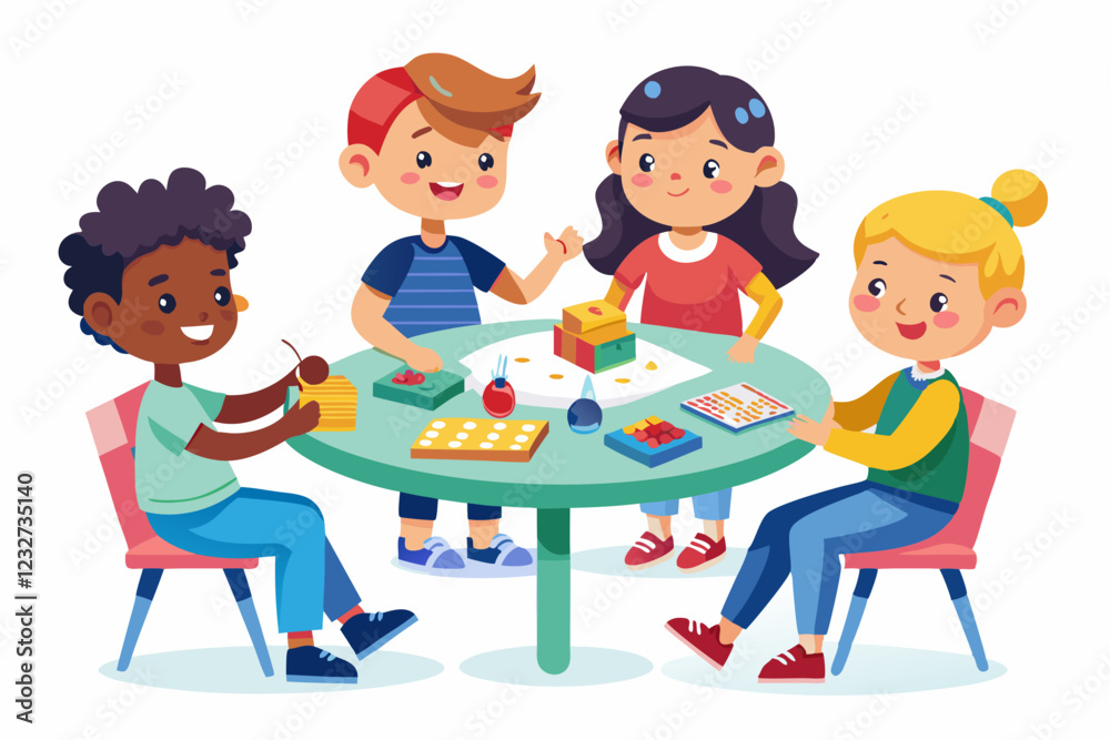 children discussing on a group task