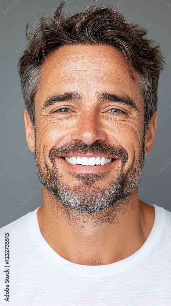 Fototapeta premium Smiling Man With Graying Hair In A Close Up Portrait