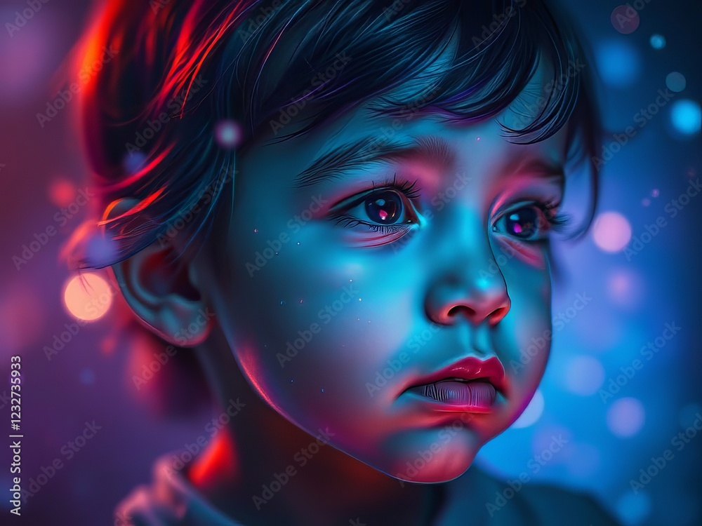 Obraz premium Little Dreamer: Vibrant & Vivid AI Art - Dreamy Child